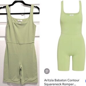 Aritzia Babaton Contour Squareneck Romper Bodysuit in Jackfruit Green Size Small
